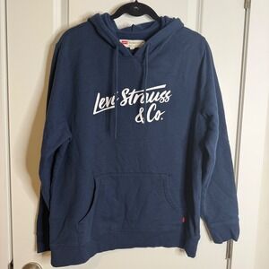 Levis Mens Script Logo Hoodie Navy Blue Pullover Sweatshirt Large 3LGLK2244